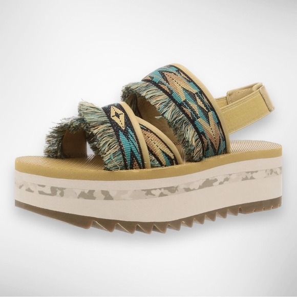 Teva Shoes - TEVA Women's Teal Aztec Print Flatform CERES Platform Sandals Size 6 | EUC
